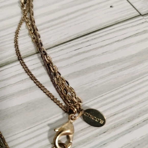 Chico's Gold Black White Gold Multi Strand Beaded Boho Statement Necklace 38" - Picture 2 of 5